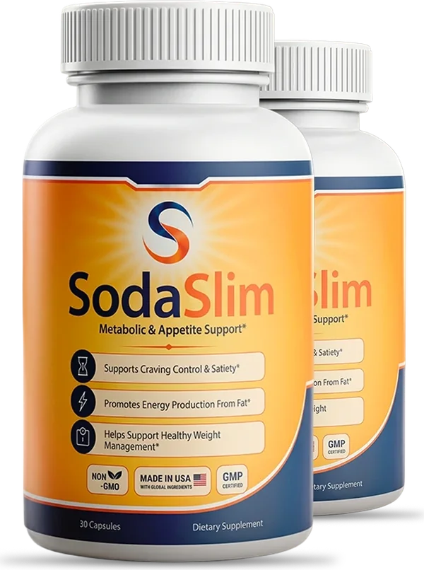 Two SodaSlim bottles with orange and navy labels