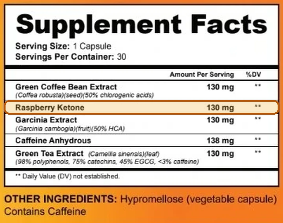 Close crop of the SodaSlim Supplement Facts panel with the Raspberry Ketone line marked